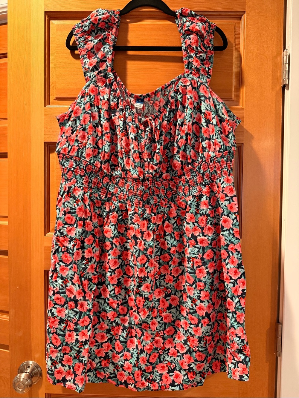 Old Navy Red Floral Sundress with Green Leaf Print